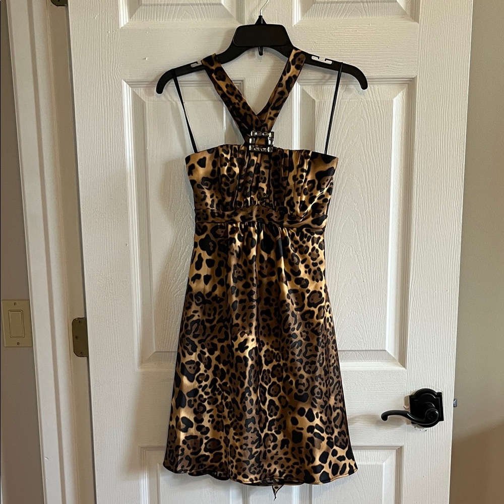 Vintage Jessica McClintock do Gunne Sax  Tan and Black Leopard Print Dress